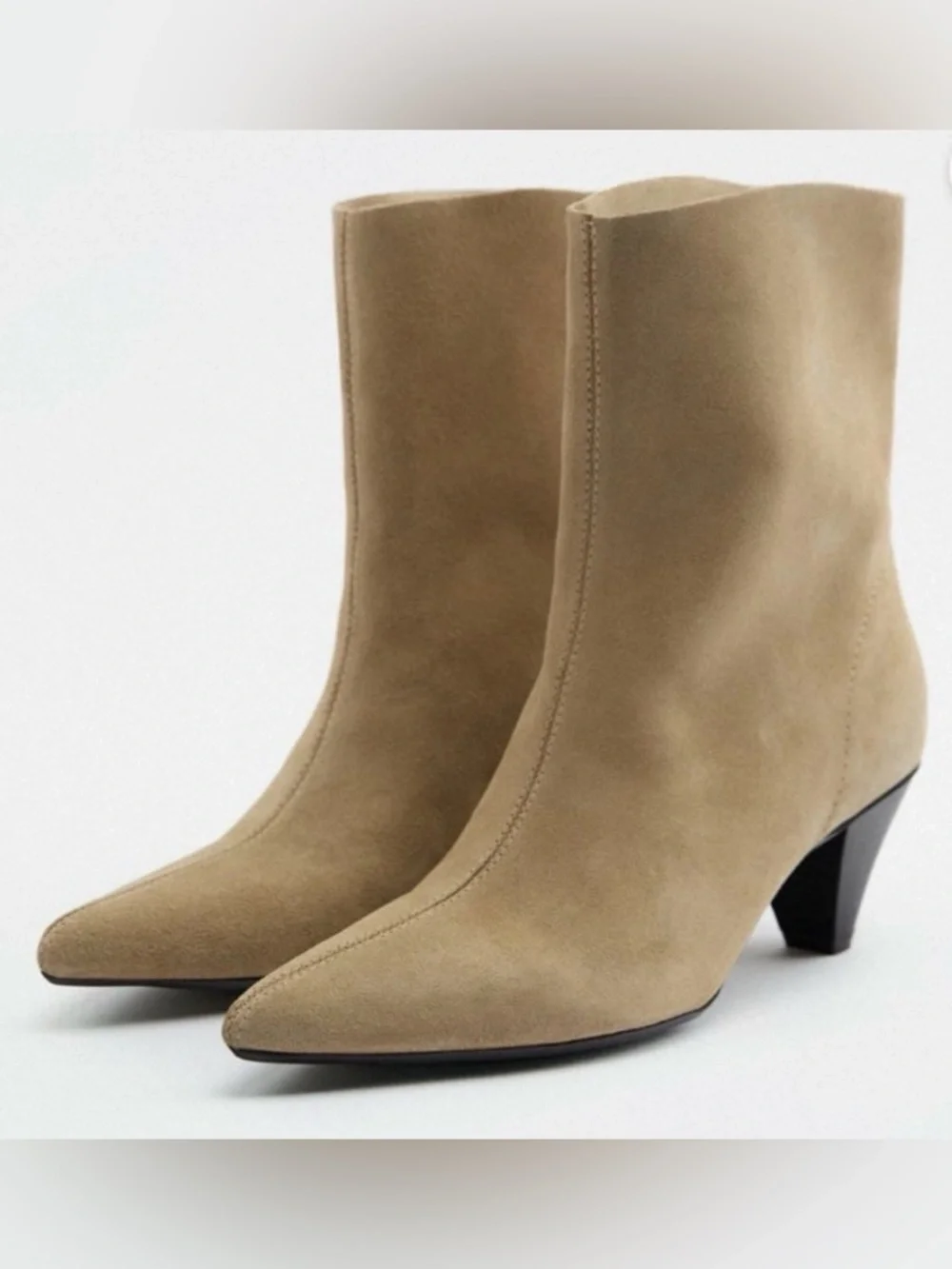 Zara Beige Suede Pointed-Toe Ankle Boots NWT